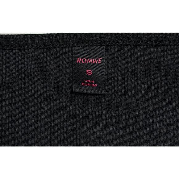 Romwe Womens Ribbed Knit Ruched, Lace Trim Top sz S Career Office Black Y2K - Picture 3 of 4